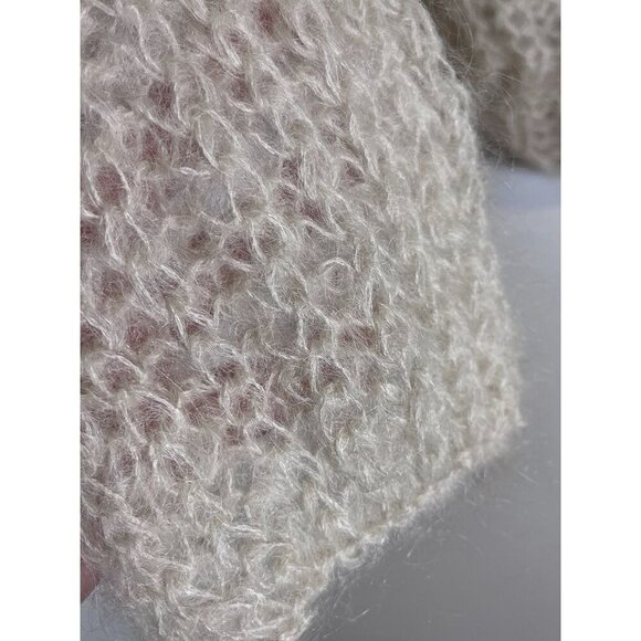 Vintage Mohair Wool Sweater Cream Hand Knit Fuzzy Retro Shrug Luxury Italy 80s - Picture 6 of 10